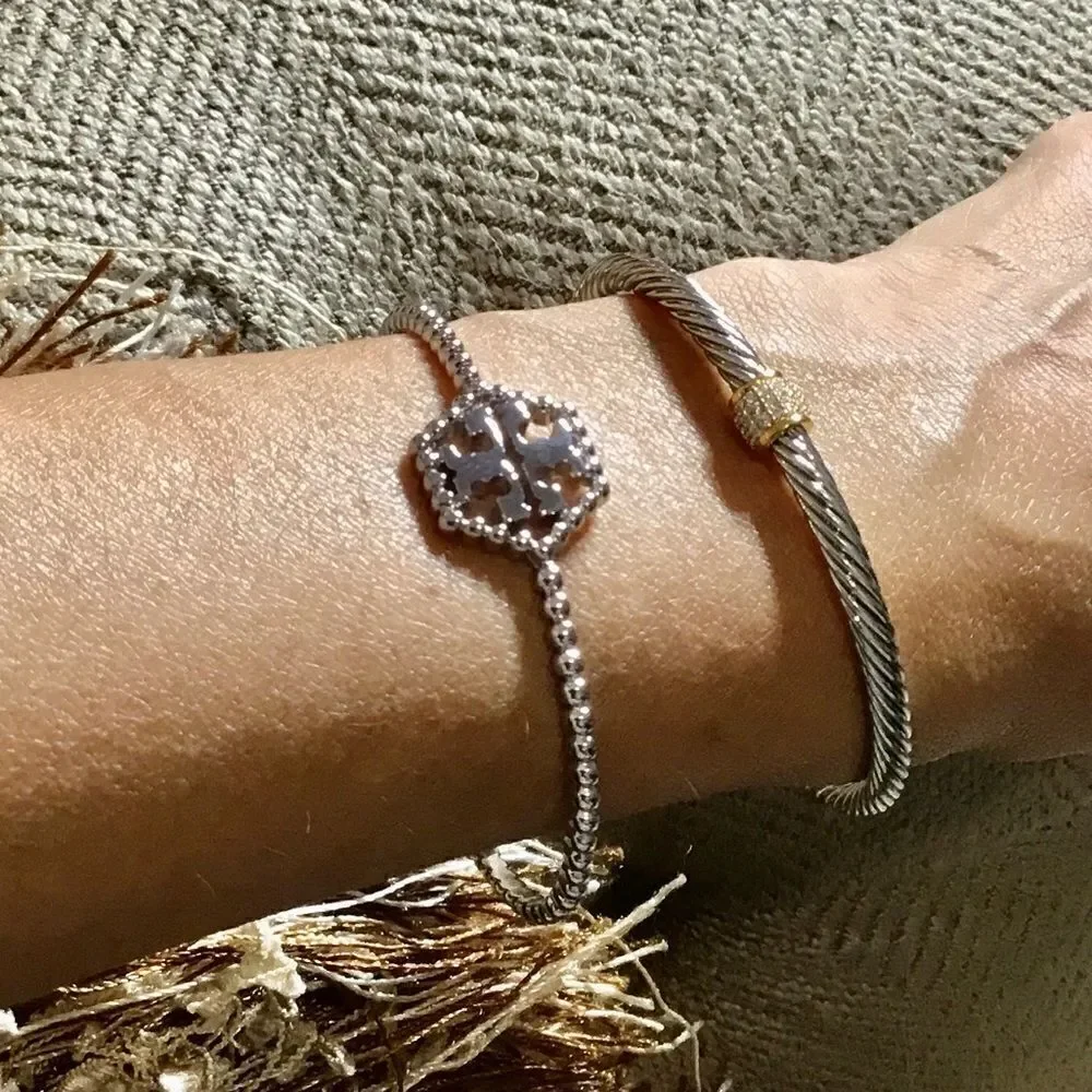 TORY BURCH HEXAGON SILVER OPEN BRACELET